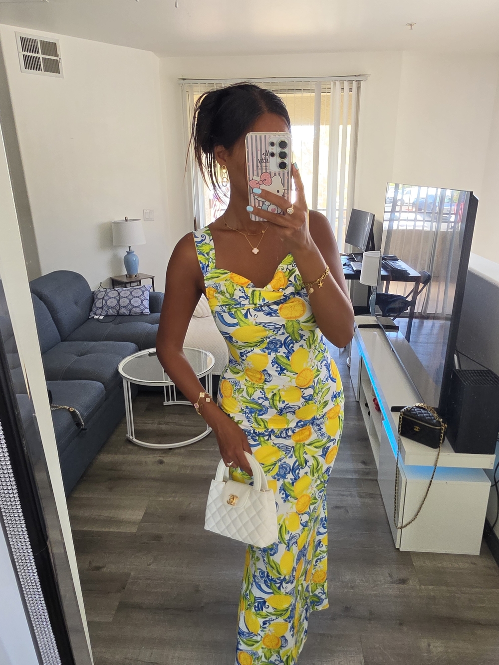Lemon Print Sleeveless Maxi Dress - White/Yellow